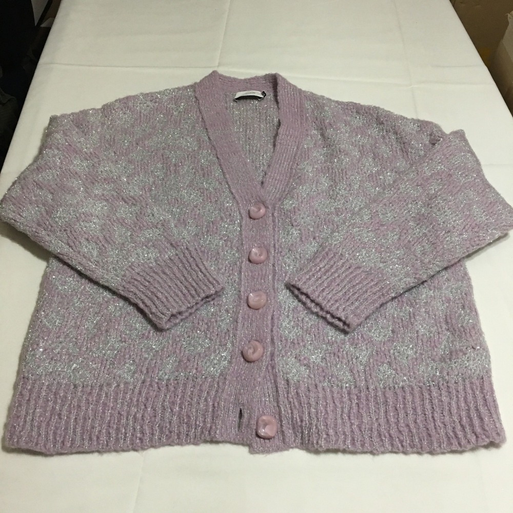 Coach Cardigan Sweater Women Medium Purple Metallic Button Front Oversized